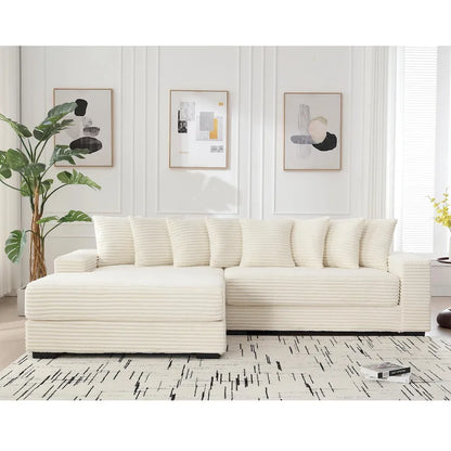 Canapé d'angle en velours côtelé beige 111 avec méridienne gauche surdimensionnée
