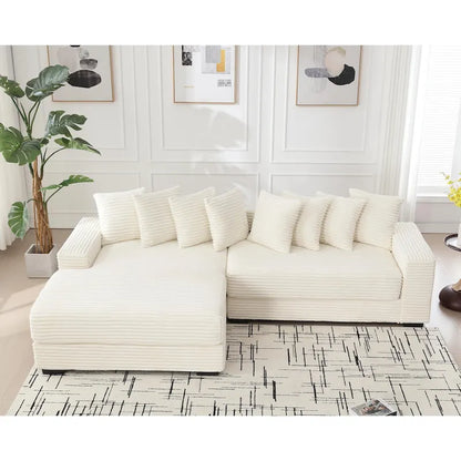 Canapé d'angle en velours côtelé beige 111 avec méridienne gauche surdimensionnée