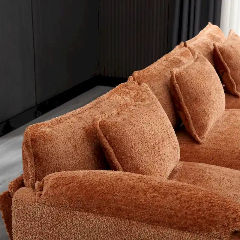 Canapé d'angle 4 places en forme de L Orange 112.2, revêtu de tissu bouclé moderne, avec coussins amovibles et accoudoirs détachables