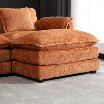 Canapé d'angle 4 places en forme de L Orange 112.2, revêtu de tissu bouclé moderne, avec coussins amovibles et accoudoirs détachables