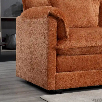 Canapé d'angle 4 places en forme de L Orange 112.2, revêtu de tissu bouclé moderne, avec coussins amovibles et accoudoirs détachables