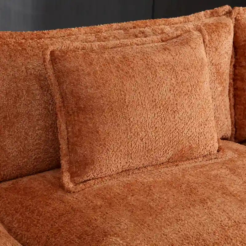 Canapé d'angle 4 places en forme de L Orange 112.2, revêtu de tissu bouclé moderne, avec coussins amovibles et accoudoirs détachables