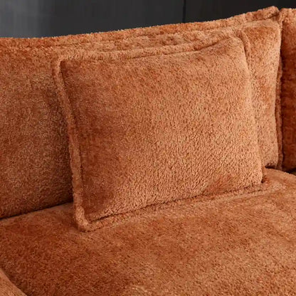 Canapé d'angle 4 places en forme de L Orange 112.2, revêtu de tissu bouclé moderne, avec coussins amovibles et accoudoirs détachables