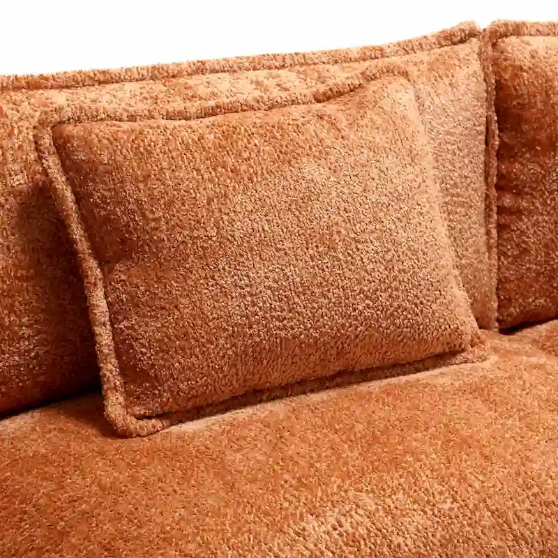 Canapé d'angle 4 places en forme de L Orange 112.2, revêtu de tissu bouclé moderne, avec coussins amovibles et accoudoirs détachables