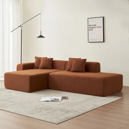 Canapé d'angle modulable 5 places en forme de L avec méridienne, revêtu d'un tissu sherpa doux en laine d'agneau.