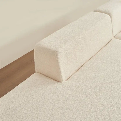 Canapé d'angle modulable 5 places en forme de L avec méridienne, revêtu d'un tissu sherpa doux en laine d'agneau.