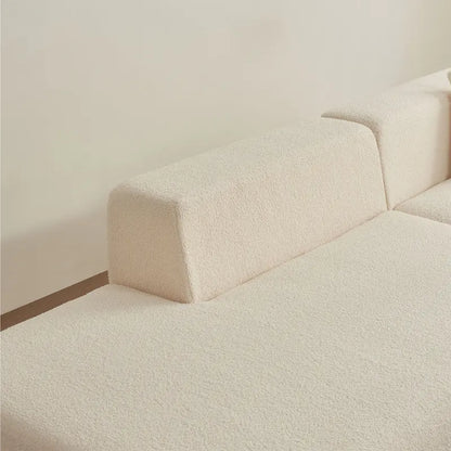 Canapé d'angle modulable 5 places en forme de L avec méridienne, revêtu d'un tissu sherpa doux en laine d'agneau.