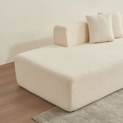 Canapé d'angle modulable 5 places en forme de L avec méridienne, revêtu d'un tissu sherpa doux en laine d'agneau.