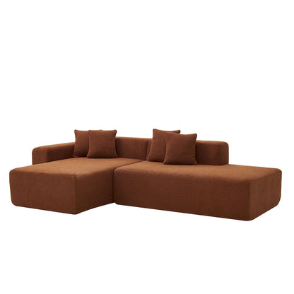Canapé d'angle modulable 5 places en forme de L avec méridienne, revêtu d'un tissu sherpa doux en laine d'agneau.