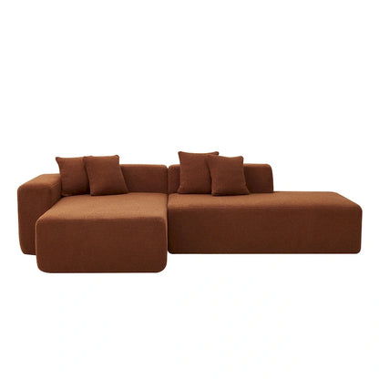 Canapé d'angle modulable 5 places en forme de L avec méridienne, revêtu d'un tissu sherpa doux en laine d'agneau.