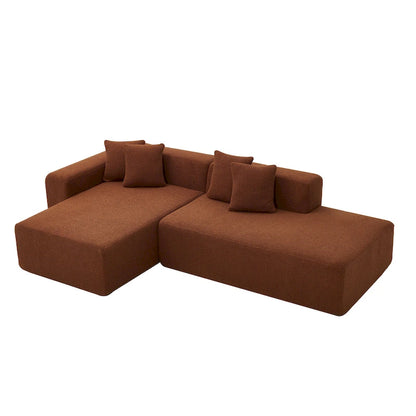 Canapé d'angle modulable 5 places en forme de L avec méridienne, revêtu d'un tissu sherpa doux en laine d'agneau.