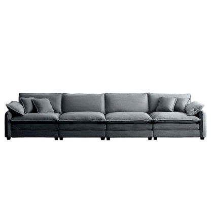 Canapé d'angle modulable 4 places en velours côtelé gris 150, 6 coussins et combinaison offerte