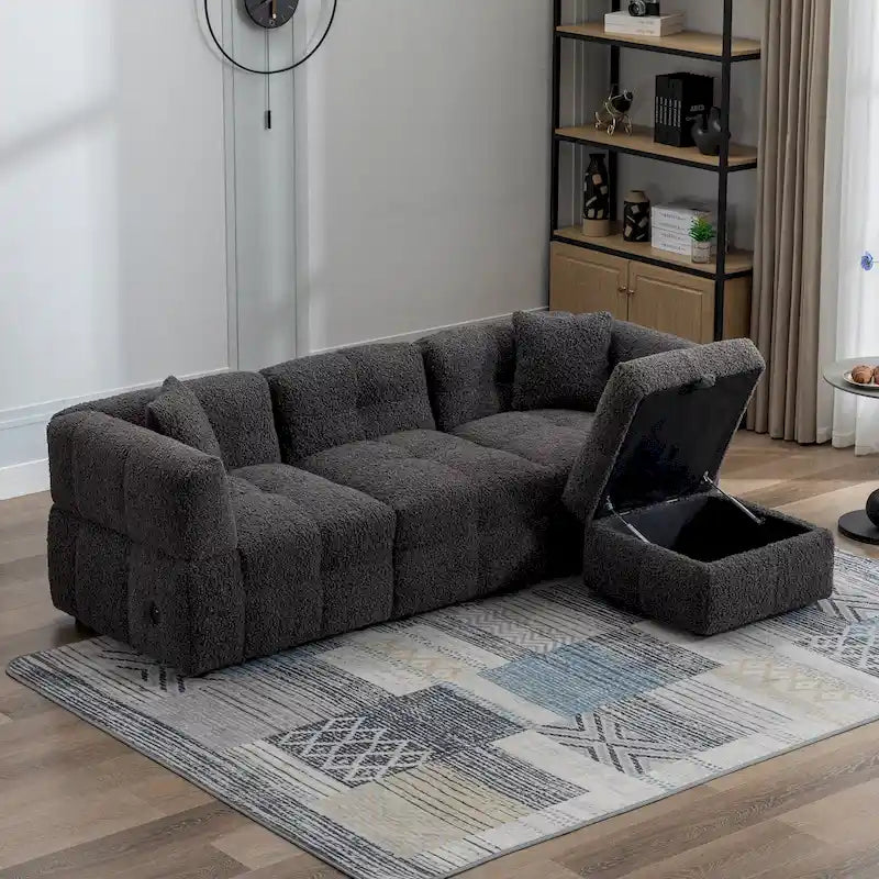 Canapé d'angle 4 places en tissu 87,7 avec pouf amovible, 2 ports USB et 2 coussins lombaires, idéal pour le salon