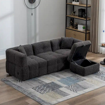 Canapé d'angle 4 places en tissu 87,7 avec pouf amovible, 2 ports USB et 2 coussins lombaires, idéal pour le salon