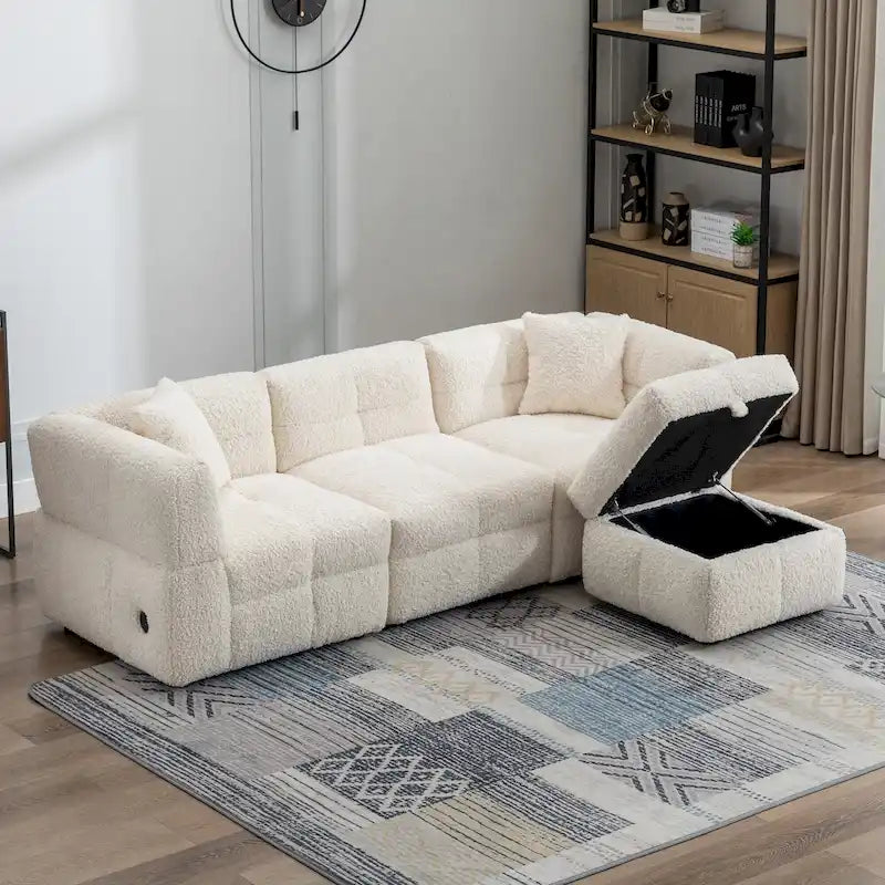 Canapé d'angle 4 places en tissu 87,7 avec pouf amovible, 2 ports USB et 2 coussins lombaires, idéal pour le salon