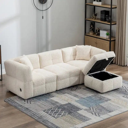 Canapé d'angle 4 places en tissu 87,7 avec pouf amovible, 2 ports USB et 2 coussins lombaires, idéal pour le salon