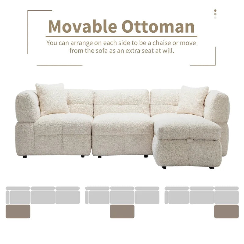 Canapé d'angle 4 places en tissu 87,7 avec pouf amovible, 2 ports USB et 2 coussins lombaires, idéal pour le salon