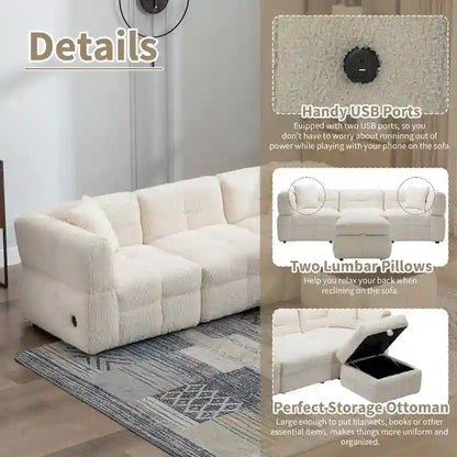 Canapé d'angle 4 places en tissu 87,7 avec pouf amovible, 2 ports USB et 2 coussins lombaires, idéal pour le salon