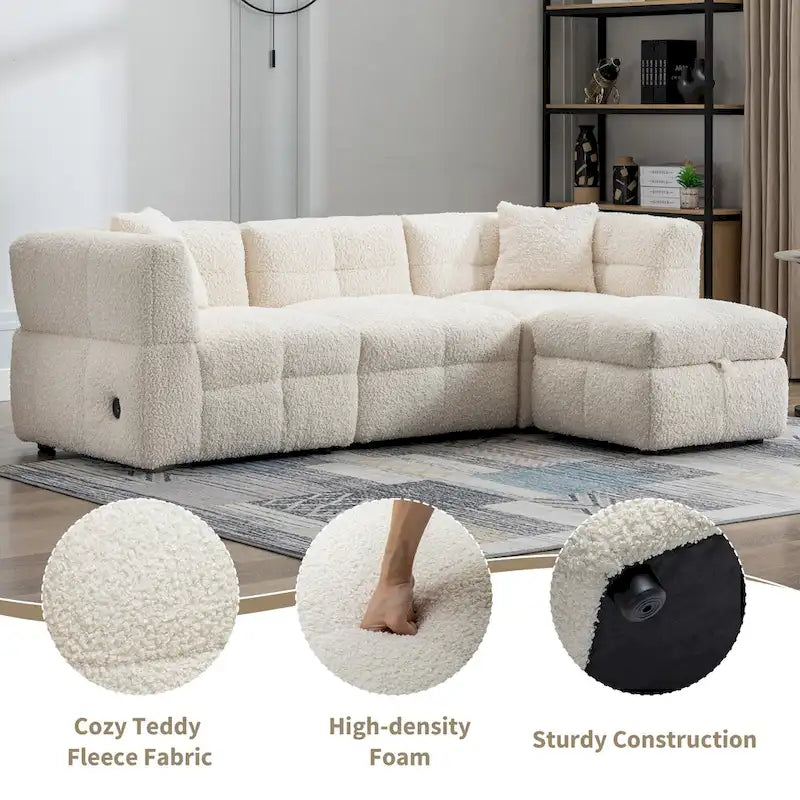 Canapé d'angle 4 places en tissu 87,7 avec pouf amovible, 2 ports USB et 2 coussins lombaires, idéal pour le salon