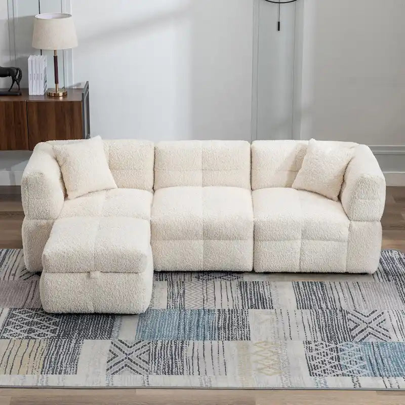 Canapé d'angle 4 places en tissu 87,7 avec pouf amovible, 2 ports USB et 2 coussins lombaires, idéal pour le salon
