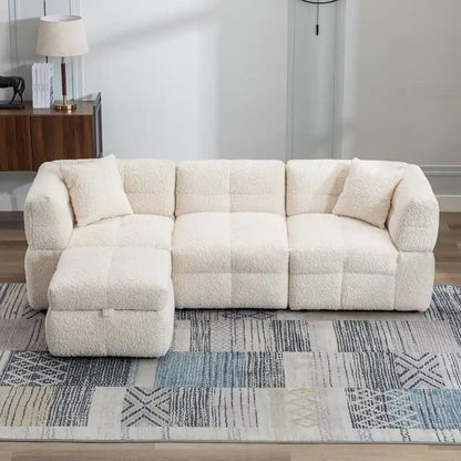 Canapé d'angle 4 places en tissu 87,7 avec pouf amovible, 2 ports USB et 2 coussins lombaires, idéal pour le salon