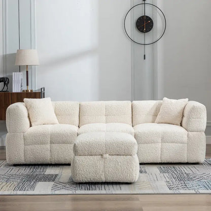 Canapé d'angle 4 places en tissu 87,7 avec pouf amovible, 2 ports USB et 2 coussins lombaires, idéal pour le salon
