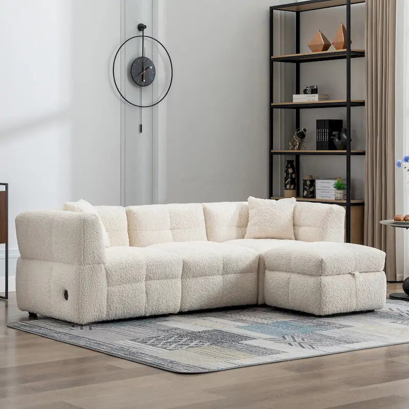 Canapé d'angle 4 places en tissu 87,7 avec pouf amovible, 2 ports USB et 2 coussins lombaires, idéal pour le salon