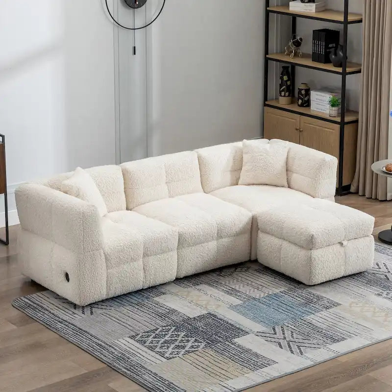 Canapé d'angle 4 places en tissu 87,7 avec pouf amovible, 2 ports USB et 2 coussins lombaires, idéal pour le salon