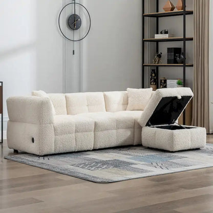 Canapé d'angle 4 places en tissu 87,7 avec pouf amovible, 2 ports USB et 2 coussins lombaires, idéal pour le salon