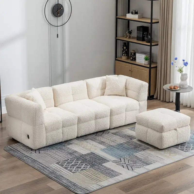 Canapé d'angle 4 places en tissu 87,7 avec pouf amovible, 2 ports USB et 2 coussins lombaires, idéal pour le salon