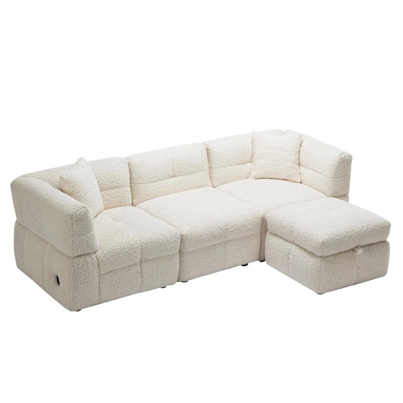 Canapé d'angle 4 places en tissu 87,7 avec pouf amovible, 2 ports USB et 2 coussins lombaires, idéal pour le salon