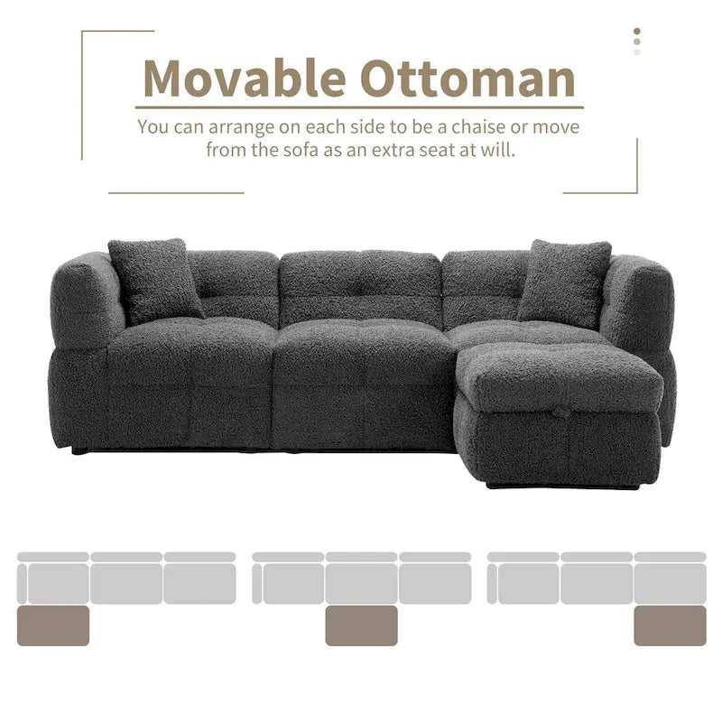 Canapé d'angle 4 places en tissu 87,7 avec pouf amovible, 2 ports USB et 2 coussins lombaires, idéal pour le salon