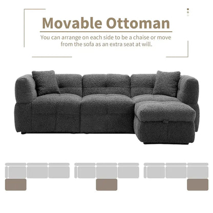 Canapé d'angle 4 places en tissu 87,7 avec pouf amovible, 2 ports USB et 2 coussins lombaires, idéal pour le salon