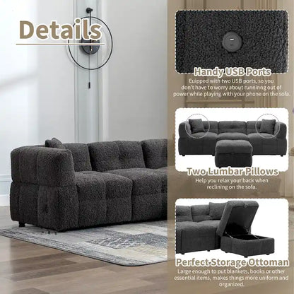 Canapé d'angle 4 places en tissu 87,7 avec pouf amovible, 2 ports USB et 2 coussins lombaires, idéal pour le salon