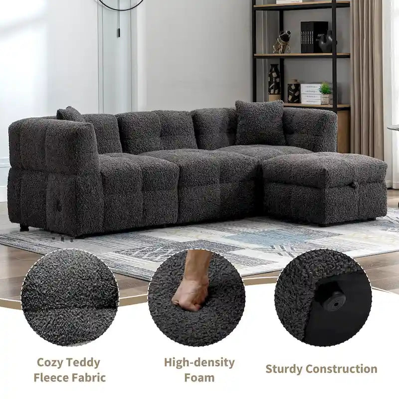 Canapé d'angle 4 places en tissu 87,7 avec pouf amovible, 2 ports USB et 2 coussins lombaires, idéal pour le salon