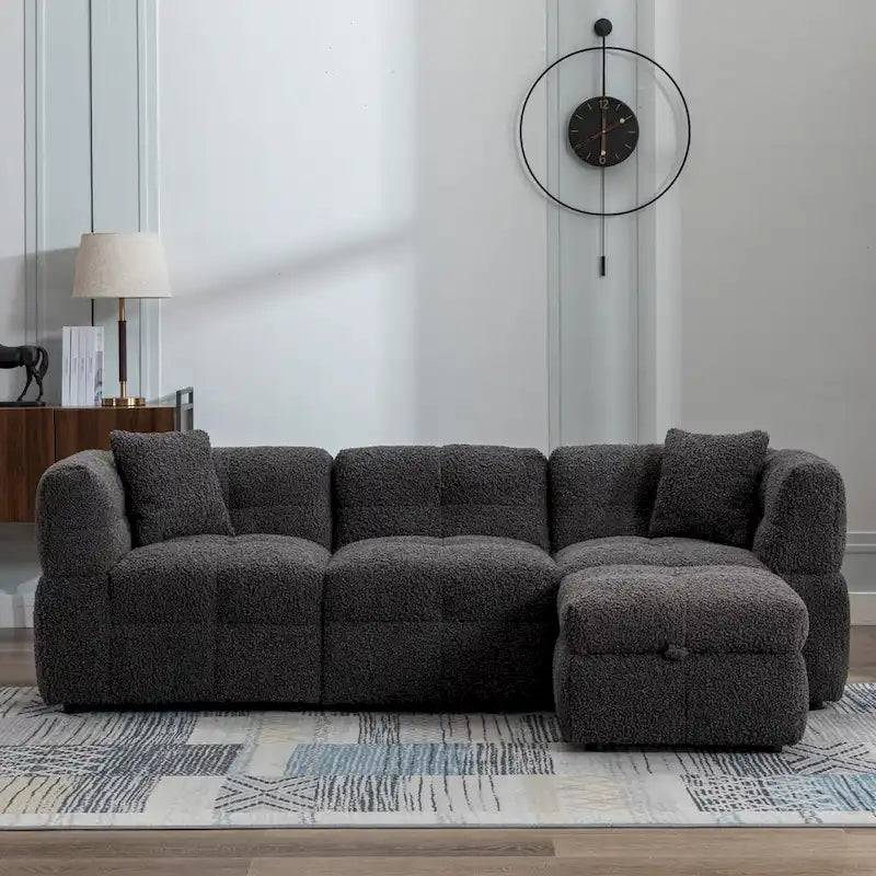 Canapé d'angle 4 places en tissu 87,7 avec pouf amovible, 2 ports USB et 2 coussins lombaires, idéal pour le salon