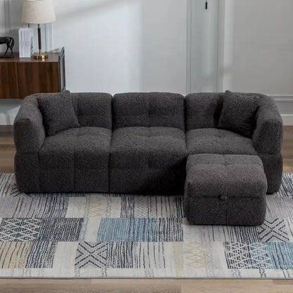Canapé d'angle 4 places en tissu 87,7 avec pouf amovible, 2 ports USB et 2 coussins lombaires, idéal pour le salon