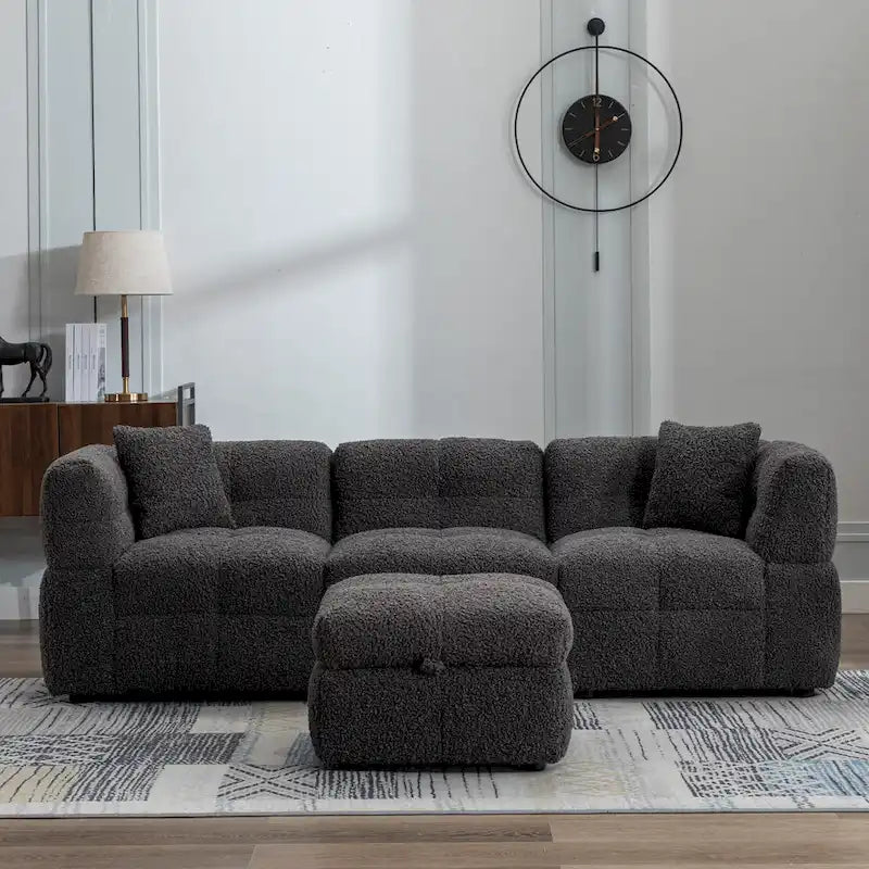 Canapé d'angle 4 places en tissu 87,7 avec pouf amovible, 2 ports USB et 2 coussins lombaires, idéal pour le salon