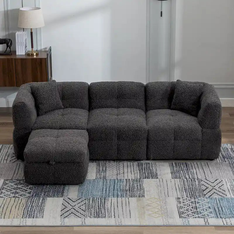 Canapé d'angle 4 places en tissu 87,7 avec pouf amovible, 2 ports USB et 2 coussins lombaires, idéal pour le salon