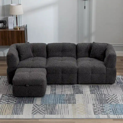 Canapé d'angle 4 places en tissu 87,7 avec pouf amovible, 2 ports USB et 2 coussins lombaires, idéal pour le salon