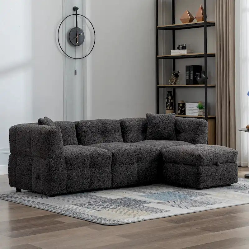 Canapé d'angle 4 places en tissu 87,7 avec pouf amovible, 2 ports USB et 2 coussins lombaires, idéal pour le salon