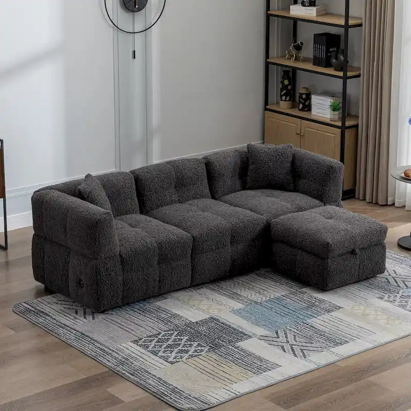 Canapé d'angle 4 places en tissu 87,7 avec pouf amovible, 2 ports USB et 2 coussins lombaires, idéal pour le salon