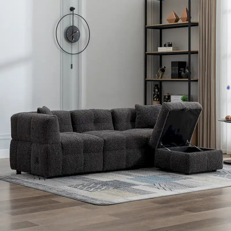 Canapé d'angle 4 places en tissu 87,7 avec pouf amovible, 2 ports USB et 2 coussins lombaires, idéal pour le salon
