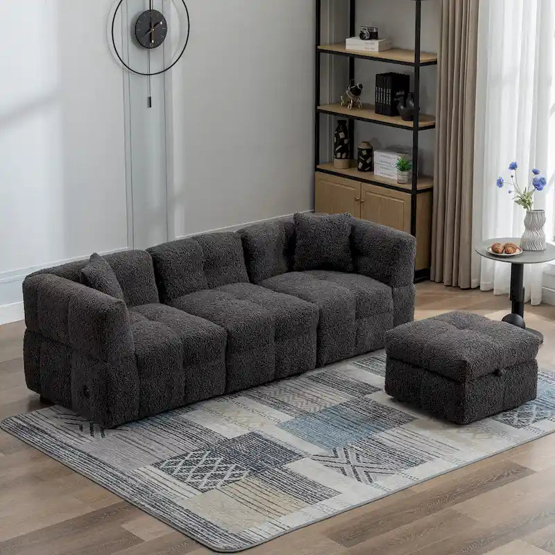 Canapé d'angle 4 places en tissu 87,7 avec pouf amovible, 2 ports USB et 2 coussins lombaires, idéal pour le salon