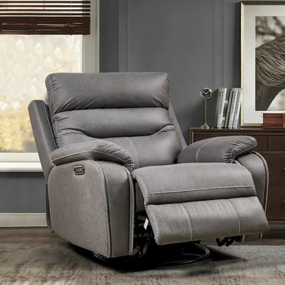 Fauteuil inclinable gris à double moteur avec rotation à 240°, fonction bascule, ports USB et appui-tête réglable
