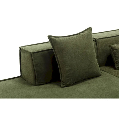 Canapé d'angle modulable minimaliste vert 129,5 cm en forme de L, 4 places avec méridienne, design modulable et polyvalent.