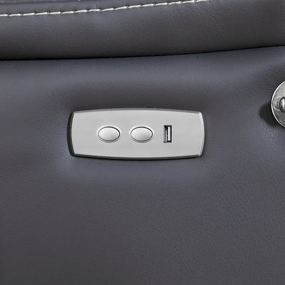 Fauteuil inclinable électrique noir, avec massage, chauffage, ports USB, support pour téléphone et poches latérales, inclinaison réglable jusqu'à 139°.