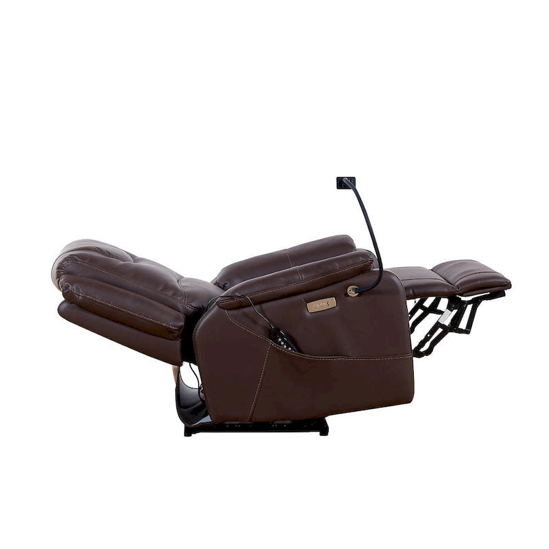Fauteuil inclinable électrique noir, avec massage, chauffage, ports USB, support pour téléphone et poches latérales, inclinaison réglable jusqu'à 139°.