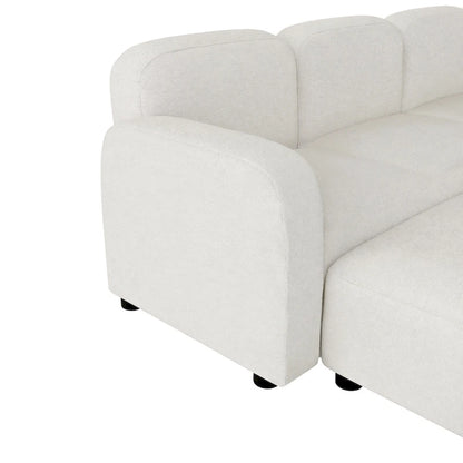 Canapé d'angle modulable en velours en forme de U, 6 places, avec deux poufs, design réversible pour un espace de vie personnalisable.