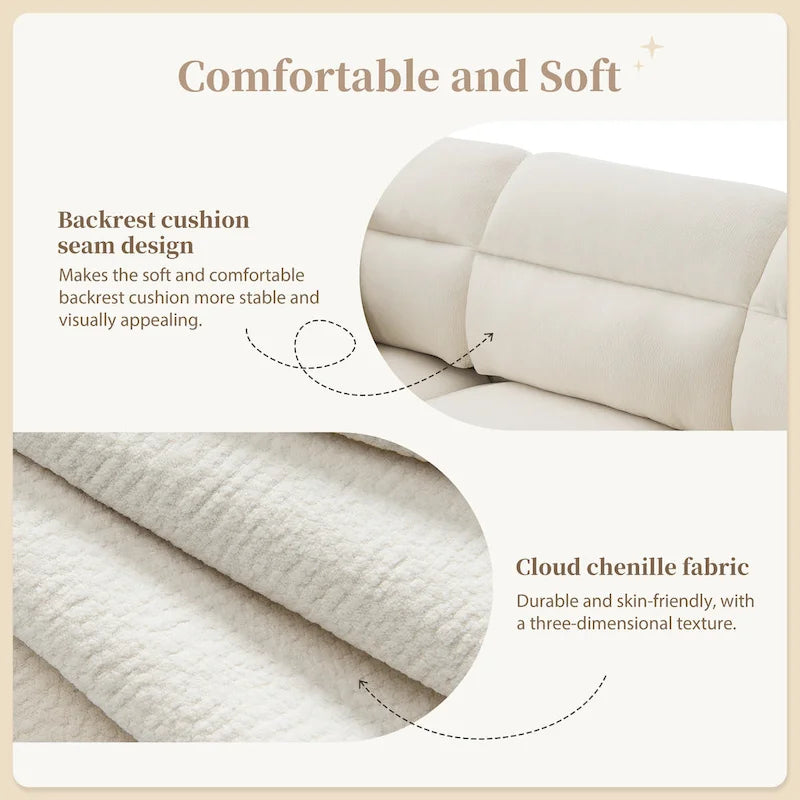 Canapé d'angle convertible moderne en forme de L, 5 places, avec pouf amovible et 5 coussins, en tissu chenille moelleux.